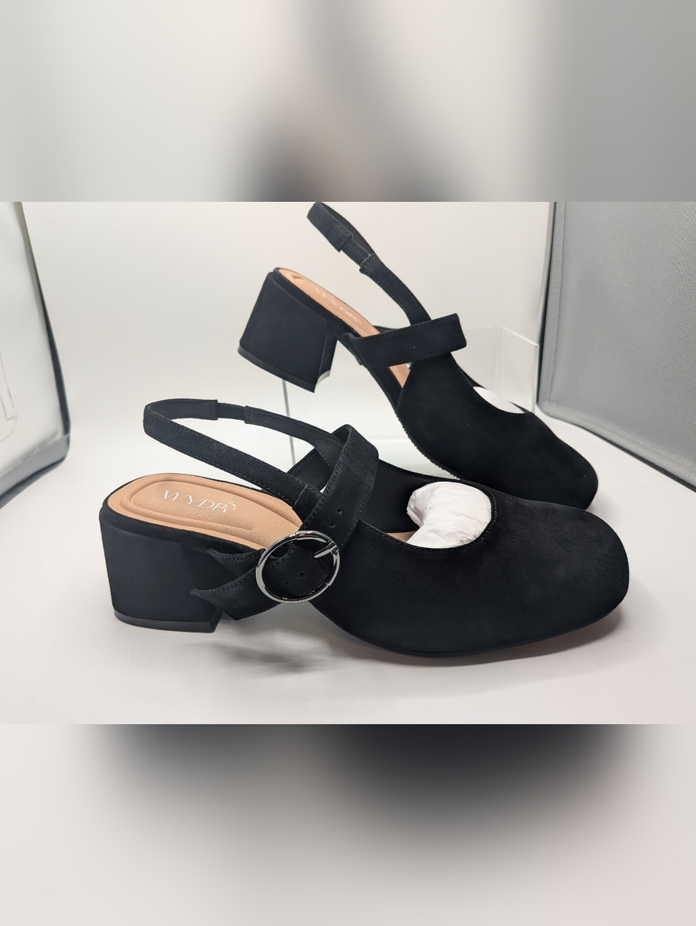 Slingback Mary Jane -NWB-9WW SUEDE Black - Picture 2 of 15